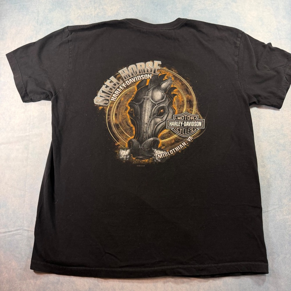 Harley Davidson T-Shirt Mens XL Black Excellent Steel Horse Midlothian VA USA